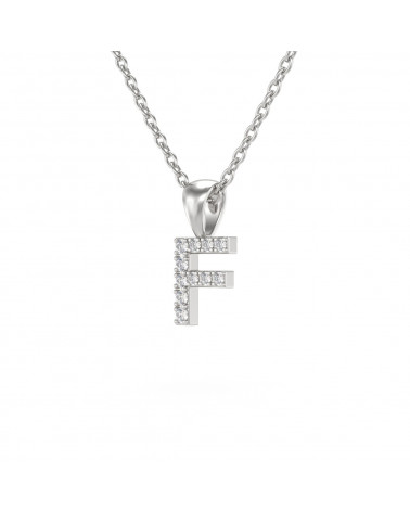 Collier Pendentif Lettre F Or Blanc Diamant Chaine Or incluse 0.72grs