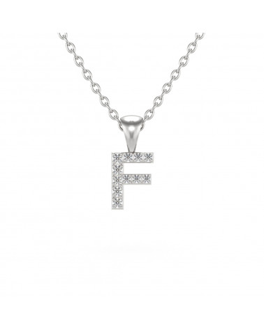 Collier Pendentif Lettre F Diamant Chaine Argent 925 incluse 0.72grs