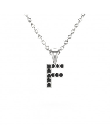 Collier Pendentif Lettre F Diamant Noir Chaine Argent 925 incluse 0.72grs