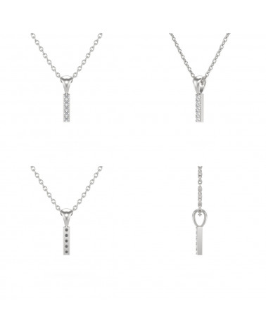 Collier Pendentif Lettre I Or Blanc Diamant Chaine Or incluse 0.72grs
