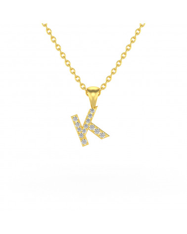 Collier Pendentif Lettre K Or Jaune Diamant Chaine Or incluse 0.72grs