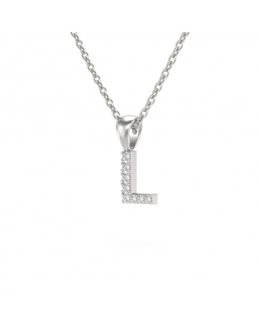 Collier Pendentif Lettre L Or Blanc Diamant Chaine Or incluse 0.72grs