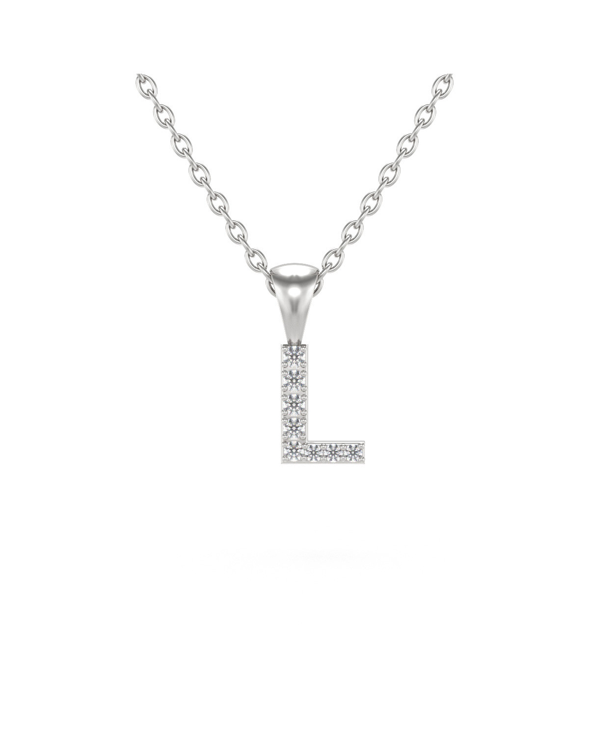 Collier Pendentif Lettre L Diamant Chaine Argent 925 incluse 0.72grs