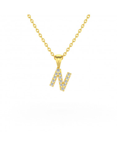 Collier Pendentif Lettre N Or Jaune Diamant Chaine Or incluse 0.72grs