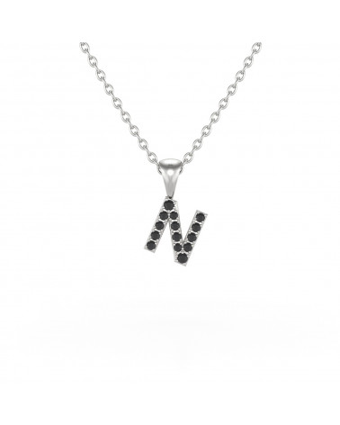 Collier Pendentif Lettre N Diamant Noir Chaine Argent 925 incluse 0.72grs