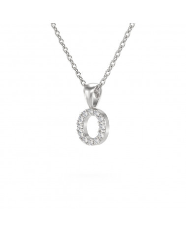 Collier Pendentif Lettre O Or Blanc Diamant Chaine Or incluse 0.72grs