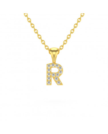 Collier Pendentif Lettre R Or Jaune Diamant Chaine Or incluse 0.72grs