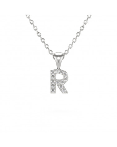 Collier Pendentif Lettre R Diamant Chaine Argent 925 incluse 0.72grs