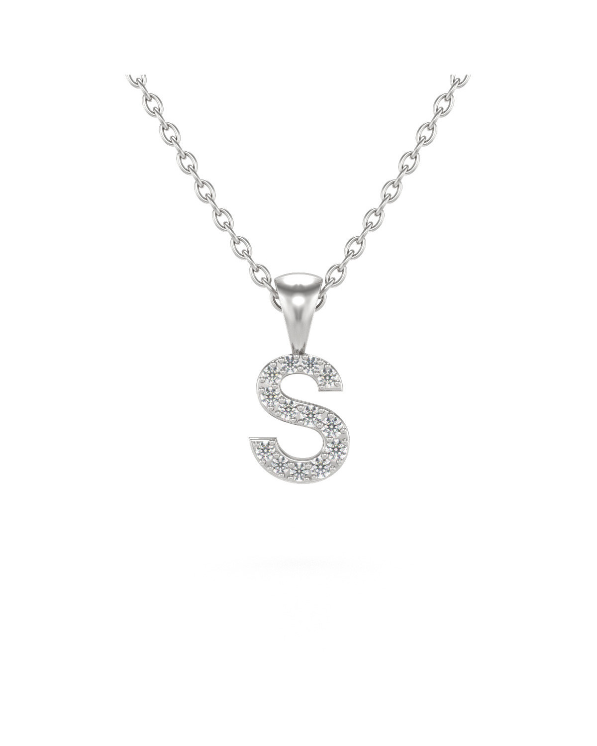 Collier Pendentif Lettre S Or Blanc Diamant Chaine Or incluse 0.72grs