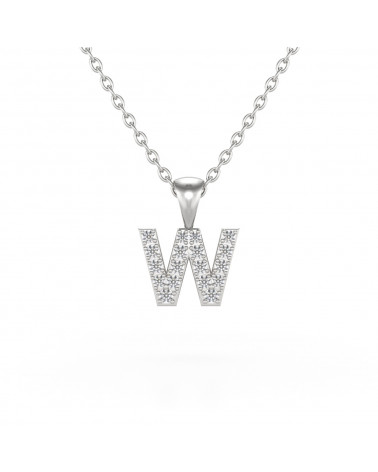 Collier Pendentif Lettre W Diamant Chaine Argent 925 incluse 0.72grs