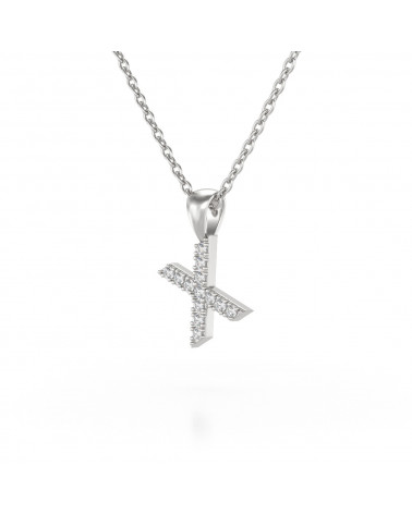 Collier Pendentif Lettre X Diamant Chaine Argent 925 incluse 0.72grs