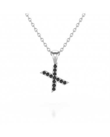 Collier Pendentif Lettre X Diamant Noir Chaine Argent 925 incluse 0.72grs