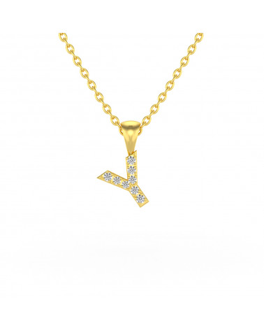 Collier Pendentif Lettre Y Or Jaune Diamant Chaine Or incluse 0.72grs