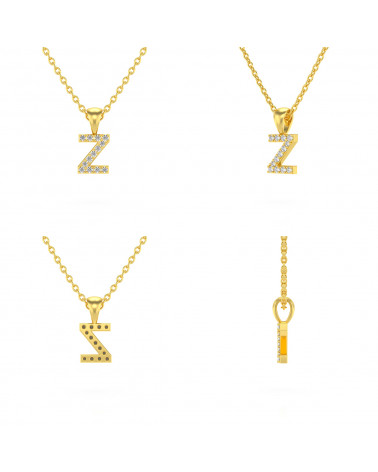Collier Pendentif Lettre Z Or Jaune Diamant Chaine Or incluse 0.72grs