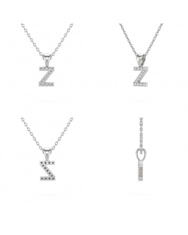 Collier Pendentif Lettre Z Diamant Chaine Argent 925 incluse 0.72grs