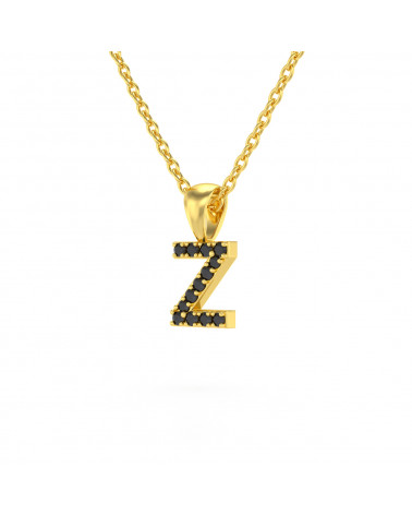 Collier Pendentif Lettre Z Or Jaune Diamant Noir Chaine Or incluse 0.72grs