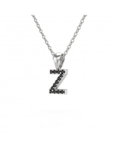 Collier Pendentif Lettre Z Diamant Noir Chaine Argent 925 incluse 0.72grs