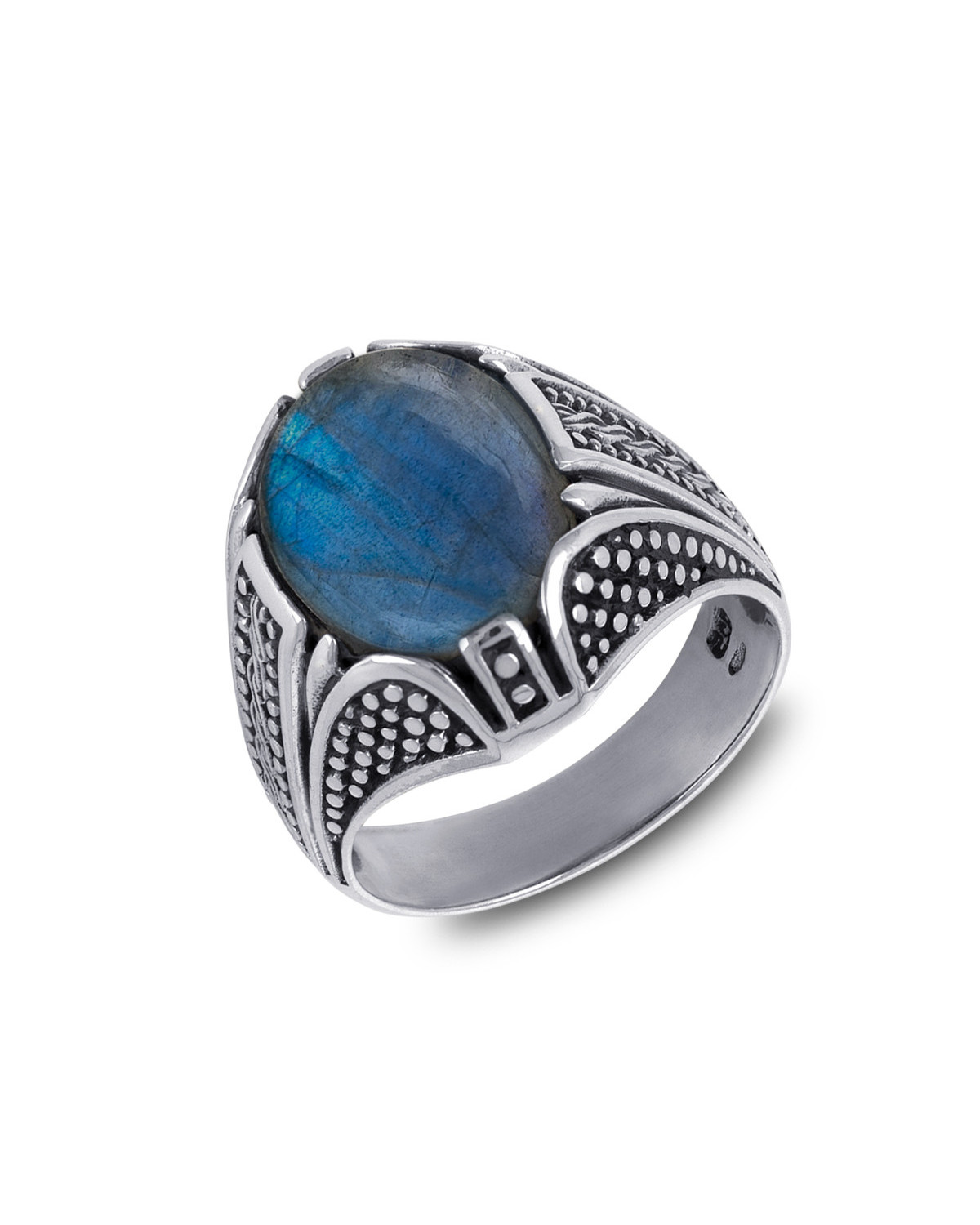 Anello biker in labradorite in argento sterling