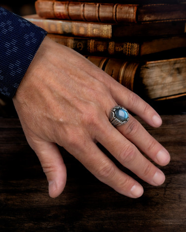 Anello biker in labradorite in argento sterling