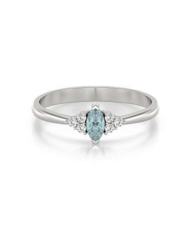 Bague Or Blanc Aigue-Marine Marquise et Diamants – Collection ÉTERNITÉ – Pierre de Mois Mars"