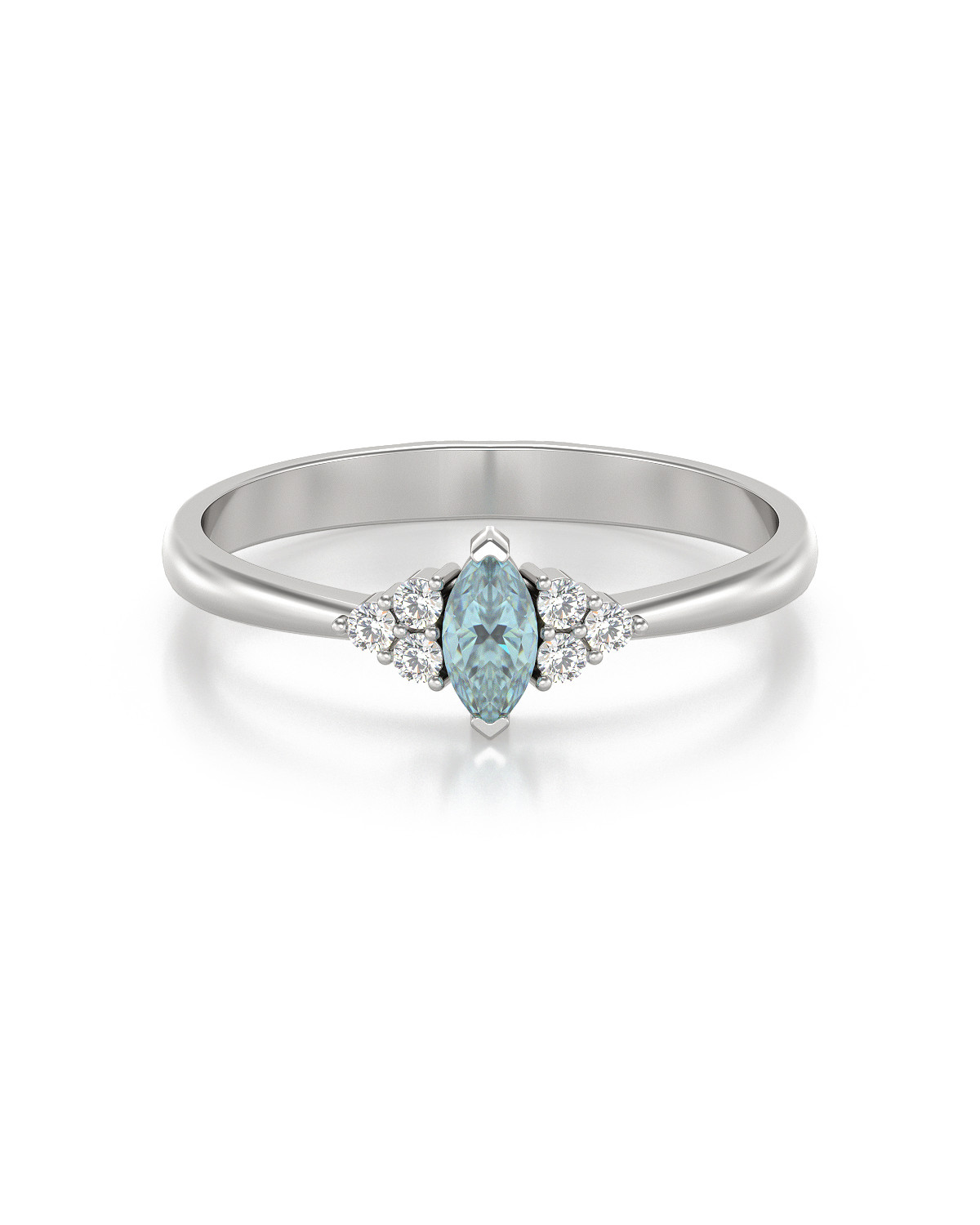 Bague Or Blanc Aigue-Marine Taille Marquise et Diamants - Collection ABRIL - Pierre de Naissance Mars