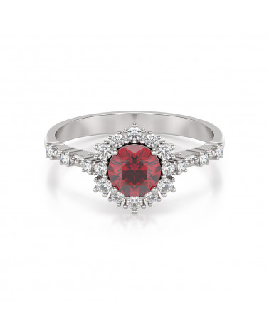 925 Silver Ruby Diamonds Ring