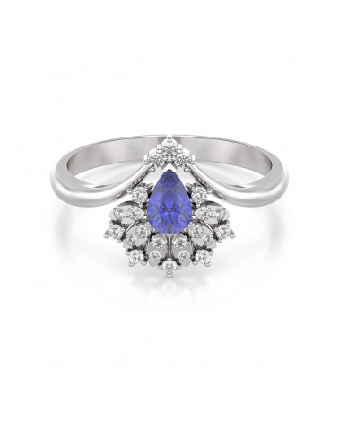925 Silver Tanzanite Diamonds Ring