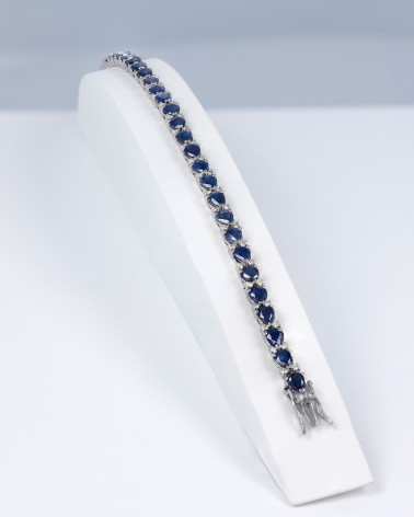Bracelet Saphir Forme Poire et  Diamants sur Argent 925