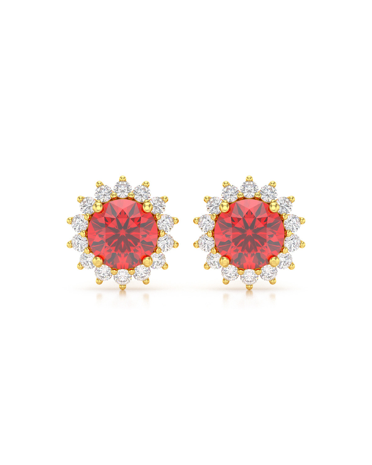 Boucles d'Oreille Florale - Or Jaune, Rubis et Diamants