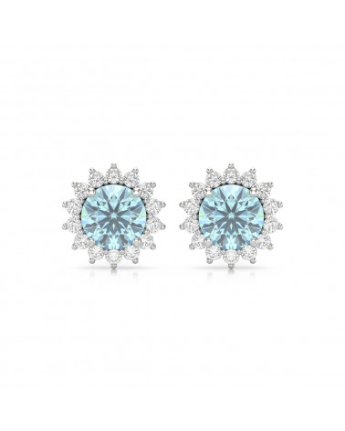 Boucles d'oreille Or Blanc Aigue-Marine et Diamant 2.61grs