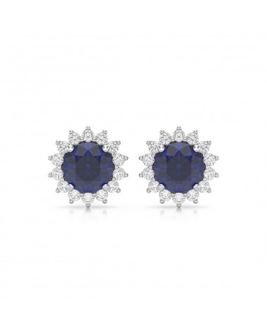 Boucles d'oreille Saphir et Diamants sur Argent 925 2.61grs