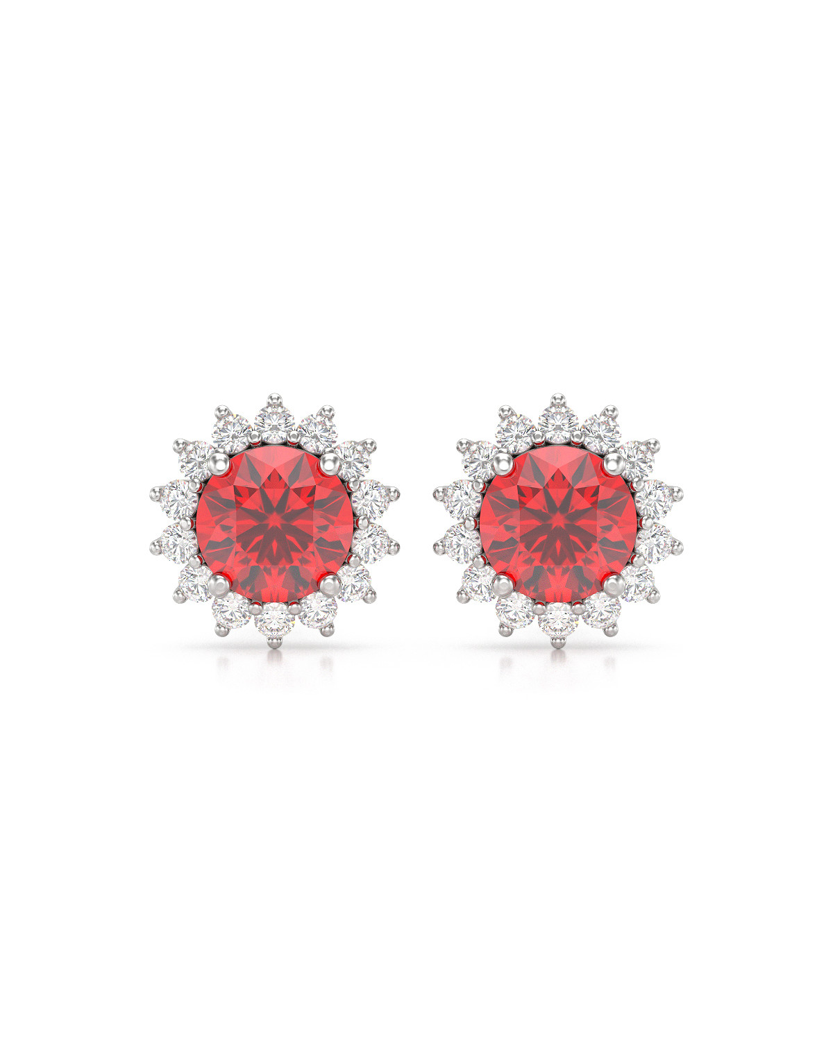 Boucles d'Oreille Florale - Argent 925, Rubis et Diamants