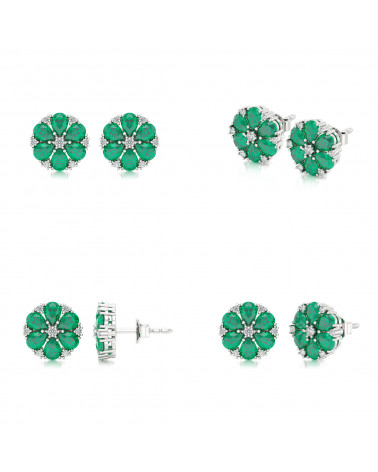 925 Silver Emerald Diamonds Earrings
