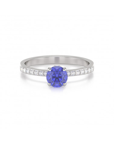 White Gold Tanzanite Solitaire Ring with Diamond Accents