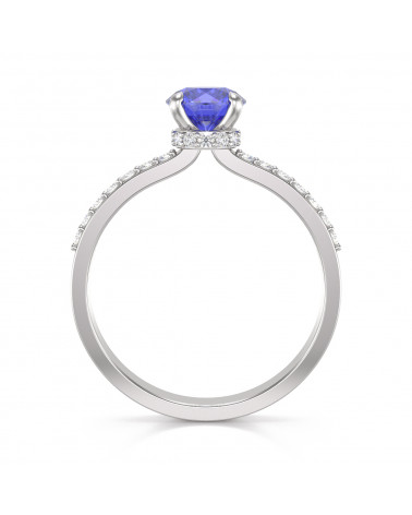 White Gold Tanzanite Solitaire Ring with Diamond Accents