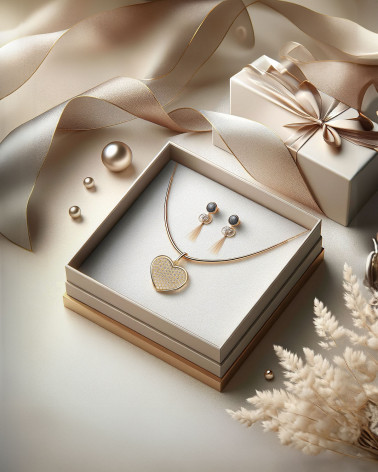 Écrin cadeau pour collier cœur en Or Jaune avec chaîne et diamants