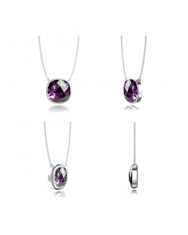 Genuine Amethyst Deep Violet Necklace - 38 Facets - Set in 925 Rhodium Silver - 9 Carats