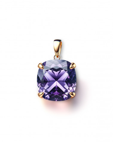 Pendentif Améthyste Facetté serti Argent 925 doré à l'or fin 18 carats