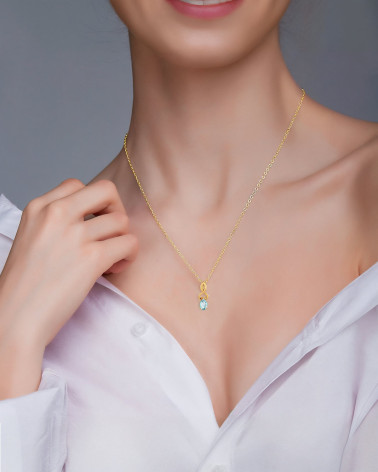 Collier Pendentif Or Jaune Aigue-Marine Chaine Or Offerte 0.85grs