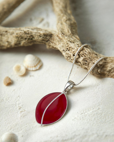 Pendentif Élégance Marine en argent 925 et corail rouge naturel