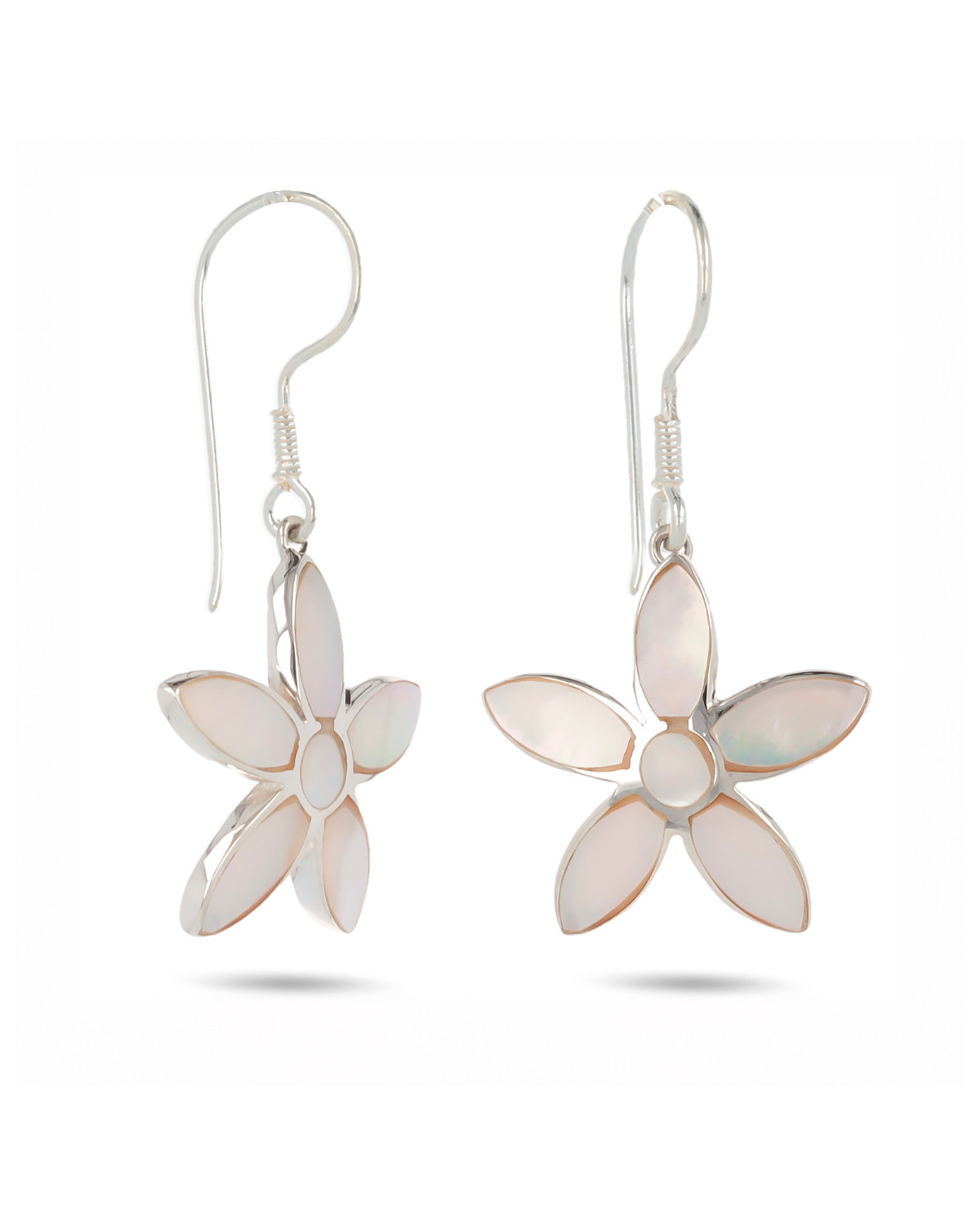 925 Sterling Silver White Mother-of-pearl Flower Earrings