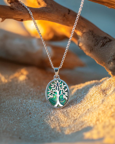 Colgante Árbol de la Vida en Concha de Abulón Multicolor y Plata 925 - Modelo Magnolia