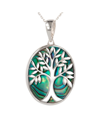 Pendentif Arbre de Vie Nacre Abalone Argent ovale