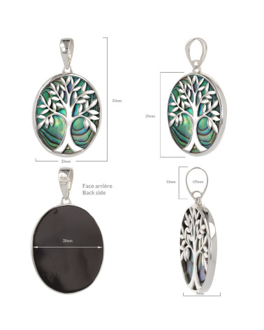 Colgante Árbol de la Vida en Concha de Abulón Multicolor y Plata 925 - Modelo Magnolia