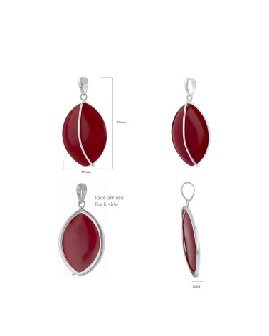 Details of the setting and finishing of the red coral pendant