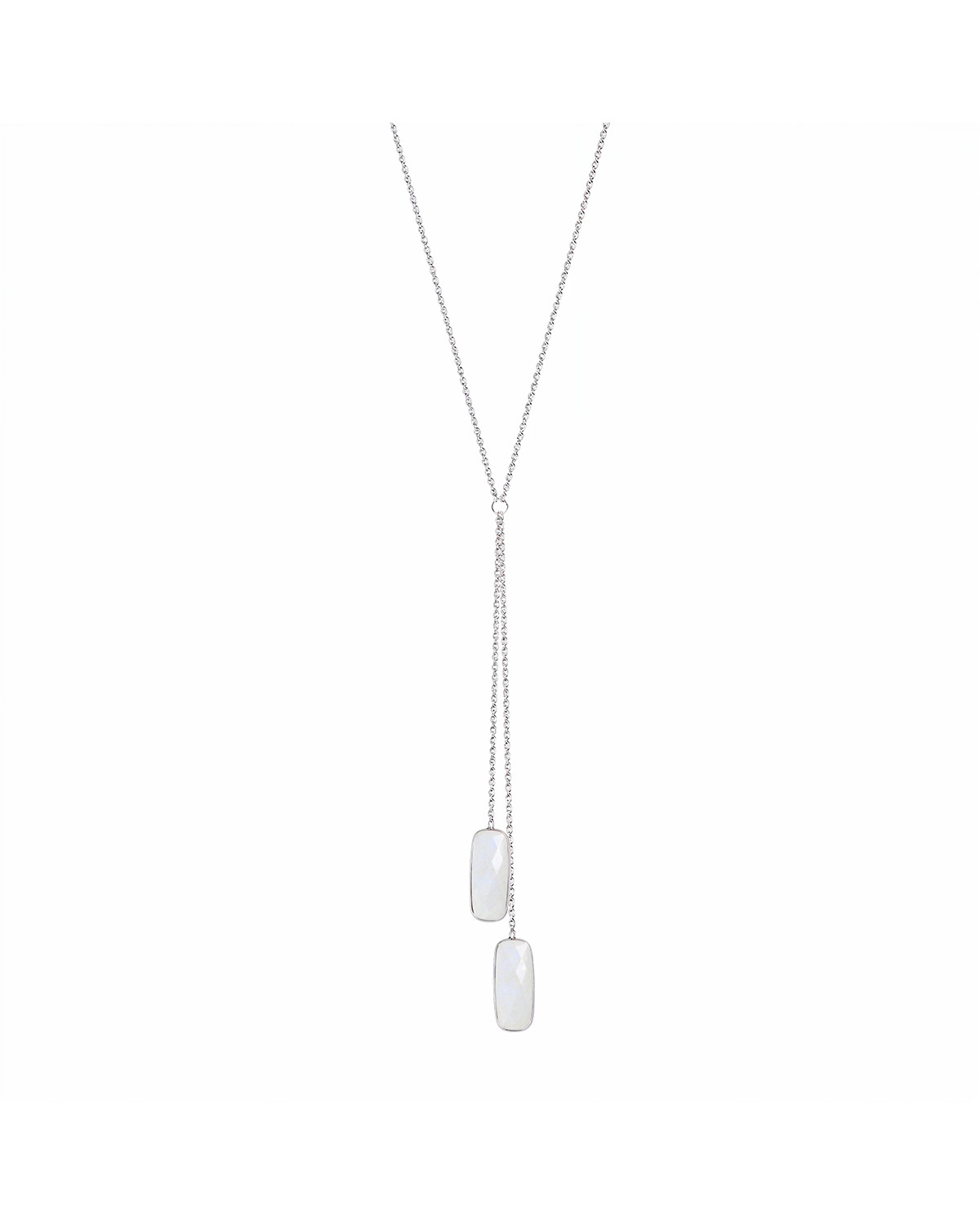 925 Sterling Silver Chain Necklace with Faceted Moonstones - Halima