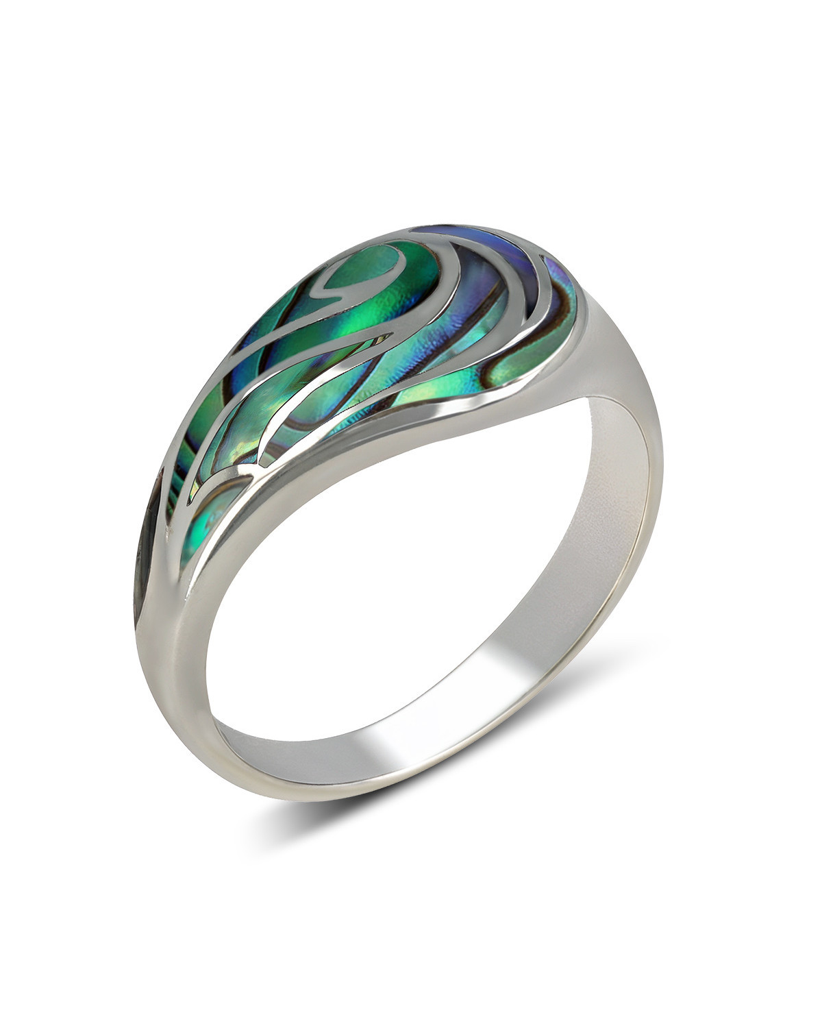 925 Sterling Silver Ring with Abalone Shell and Wave Pattern - Nerida
