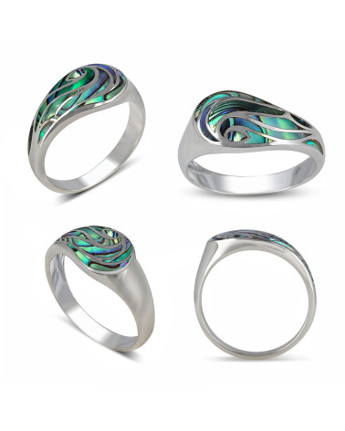 925 Sterling Silver Ring with Abalone Shell and Wave Pattern - Nerida