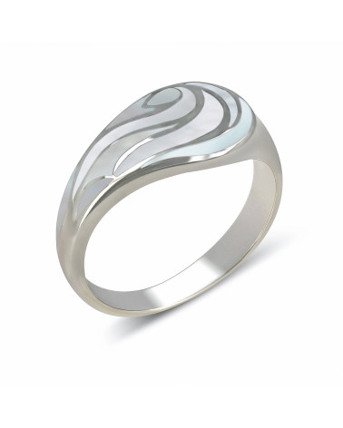 Anillo de Plata 925 con Nácar Blanco y Diseño de Ola - Nerida