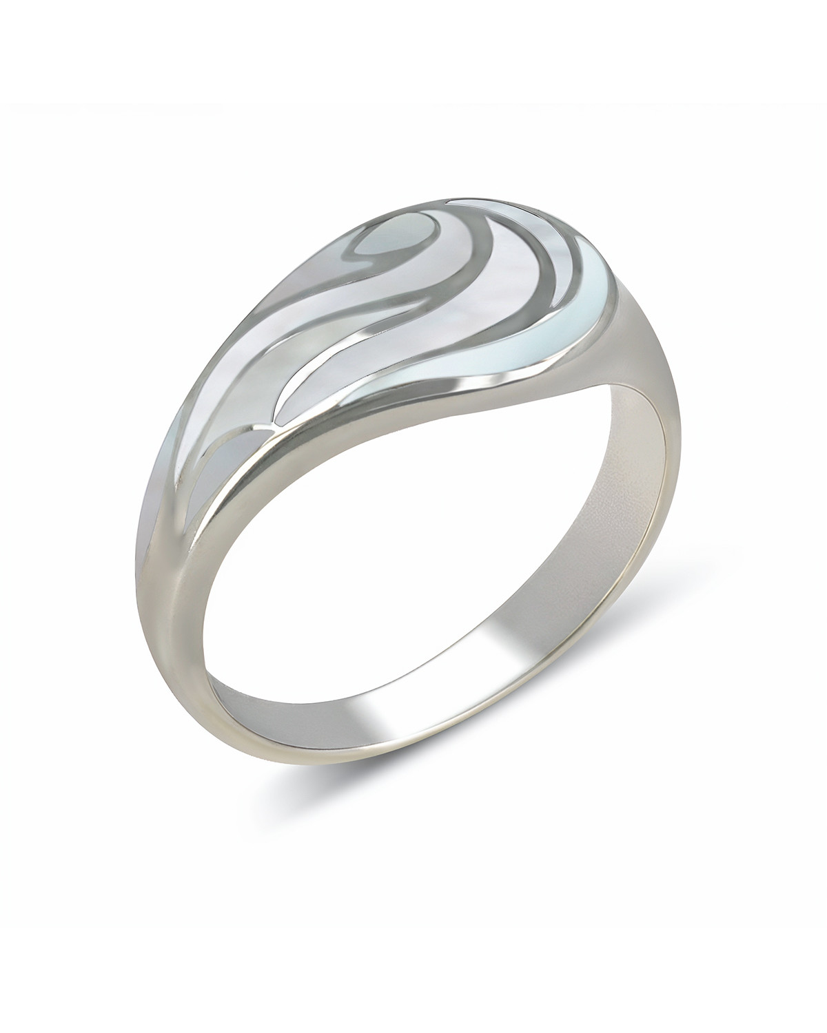 Bague en Argent 925 avec Nacre Blanche et Motif Vague - Nerida